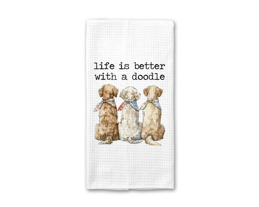 Life is Better with Doodle Dog Kitchen Towel, Dog Dish Towel