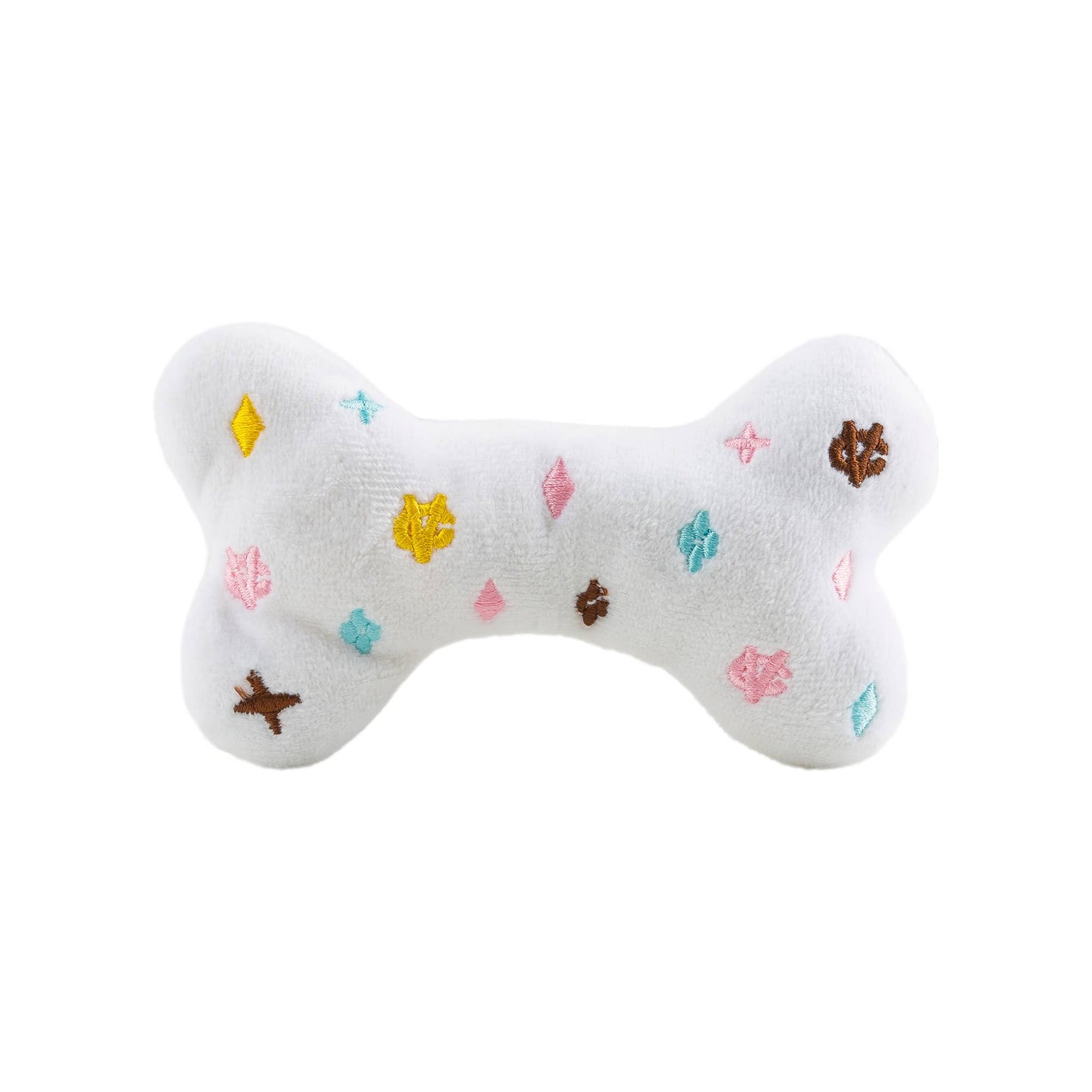 Chewy Vuitton Bones Squeaker Dog Toy- White